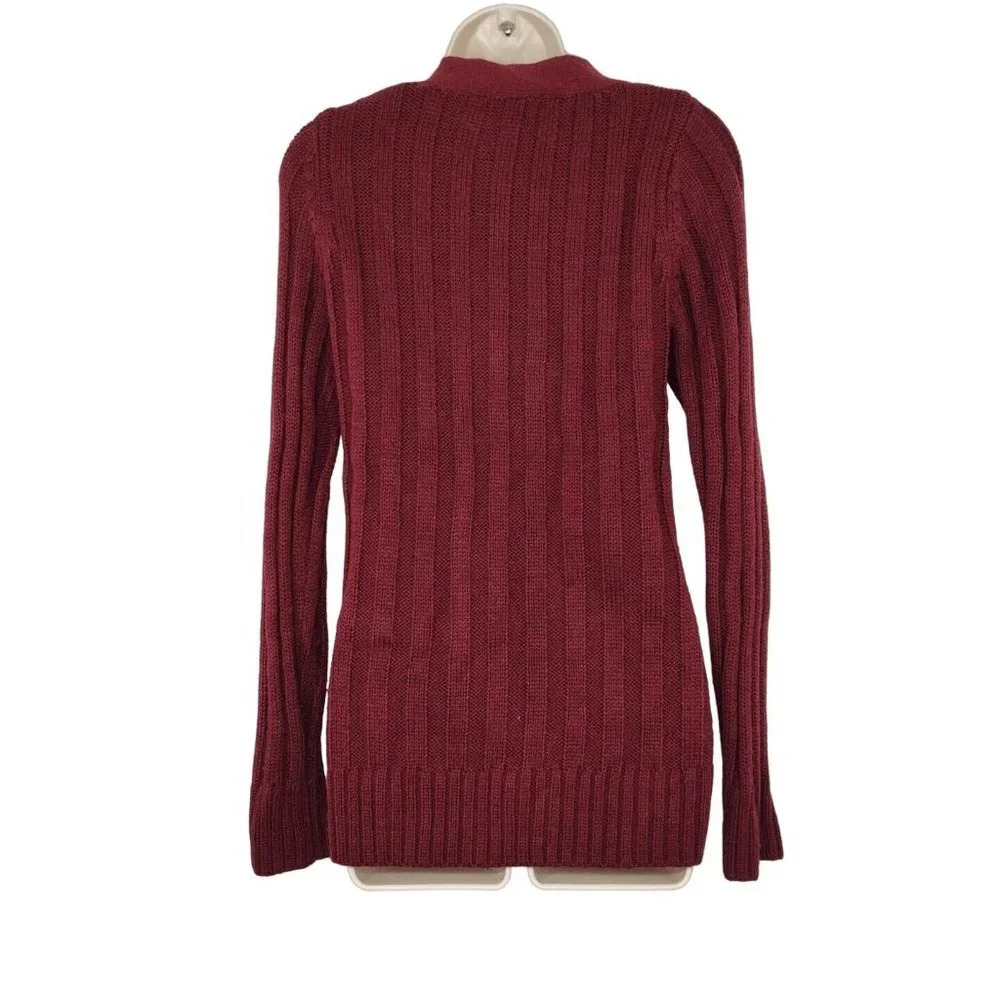 Zenana Outfitters Button Up Cardigan Cable Sweater Size M Burgundy Red Acrylic - Picture 4 of 7